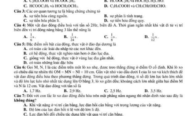Đề thi thử môn Khoa học Tự Nhiên Lý – Hóa – Sinh