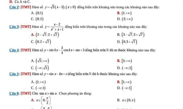 Đề Thi Mẫu Trắc Nghiệm môn Toán – Mức độ Dễ và Thông Hiểu, Vận Dụng